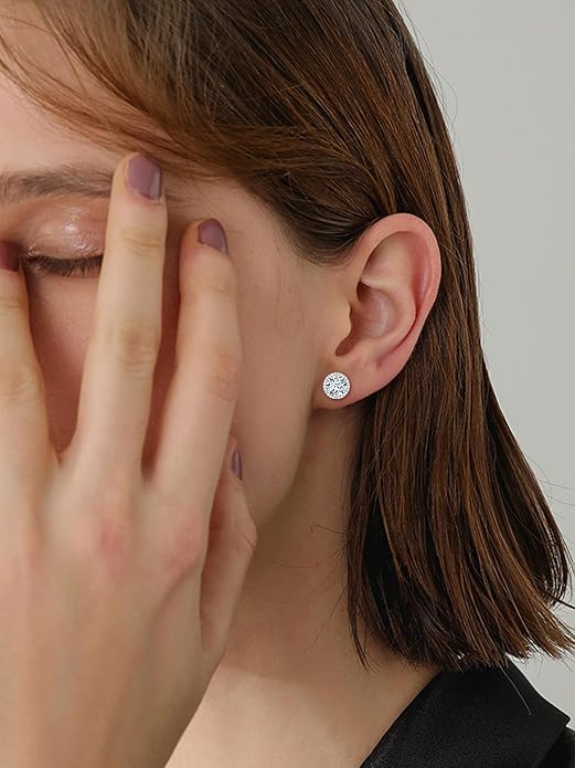 ChicSilver 925 Sterling Silver Birthstone Earrings for Women, 8MM/2 Carat Heart & Round Cubic Zirconia Stud Earrings, Hypoallergenic Jewelry, Ideal Birthday or Christmas Gifts