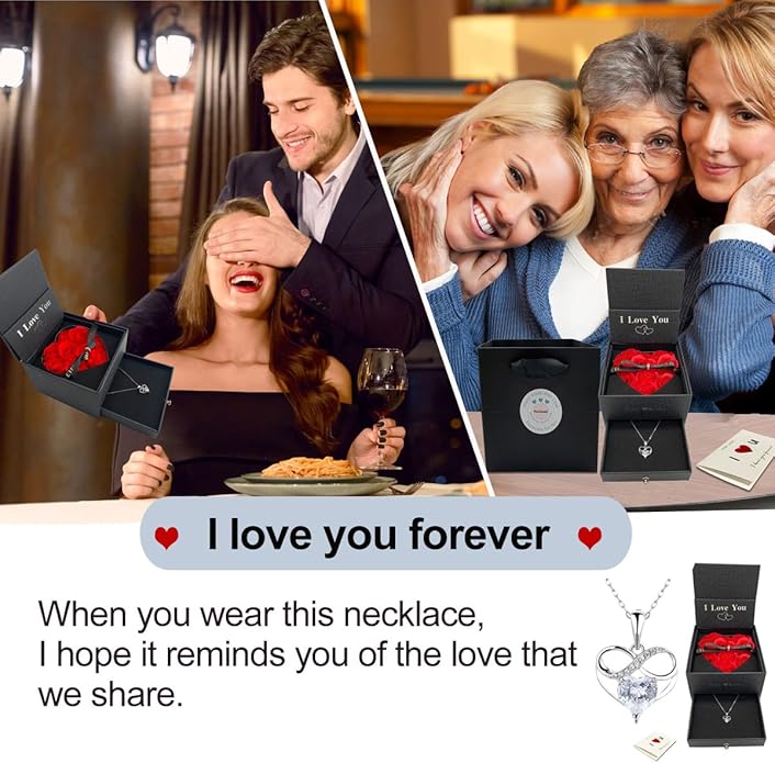 Mothers Day Gifts, Mom Gifts from Daughter Son, Necklace for Mom, Silver Necklace Gifts with Rose Flower for Grandma Daughter Girlfriend and Wife on Birthday Anniversary