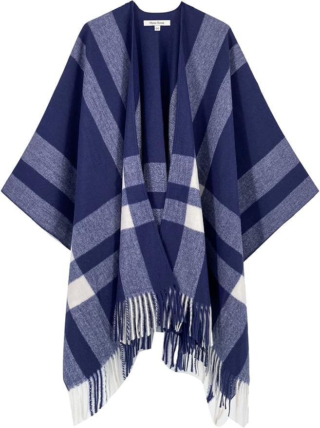 Moss Rose Women's Travel Plaid Shawl Wrap Open Front Poncho Cape for Fall Winter
