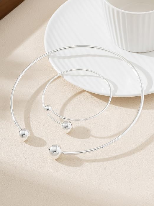 Collar Necklace for Woman Trendy Silver Choker Necklaces for Woman Statement Open Round Collar Choker Necklace