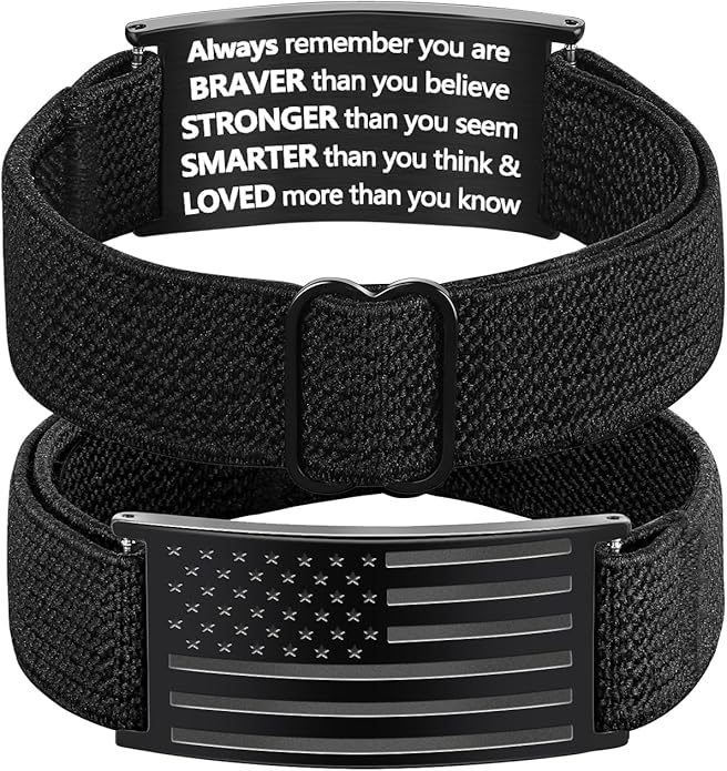 LDOWWGL Valentines Day Gifts - Patriotic American Flag Bracelet for Men - Military Adjustable Black Elastic Strap with Bible Verse - Veteran Gifts, Birthday Gift for Boys