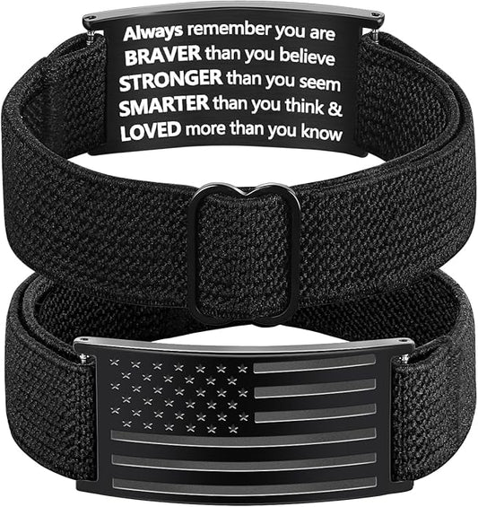 LDOWWGL Valentines Day Gifts - Patriotic American Flag Bracelet for Men - Military Adjustable Black Elastic Strap with Bible Verse - Veteran Gifts, Birthday Gift for Boys