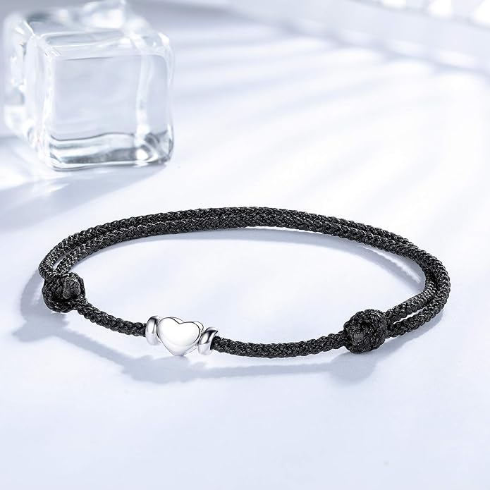 J.Endéar Anklet Heart Waterproof Boho Jewellery Handmade String 925 Sterling Silver Summer Beach Anklets for Women Ladies Love Friendship Braided Jewelry