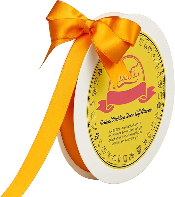 LEEQE Double Face Autumn Orange Satin Ribbon 5/8 inch X 50 Yards Polyester Autumn Orange Ribbon for Gift Wrapping Very Suitable for Weddings Party Invitation Decorations and More