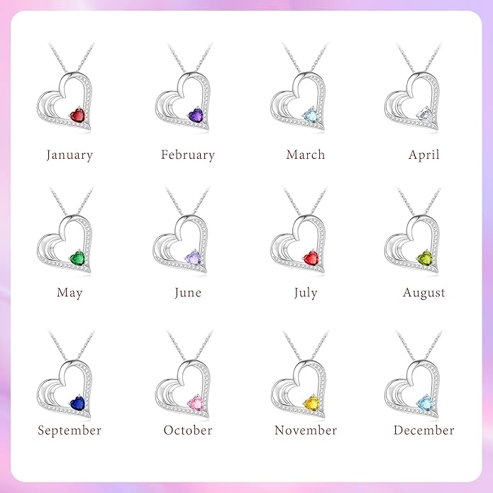 GLIVEOR 925 Sterling Silver Birthstone Necklace Heart Necklace for Women Gifts for Women