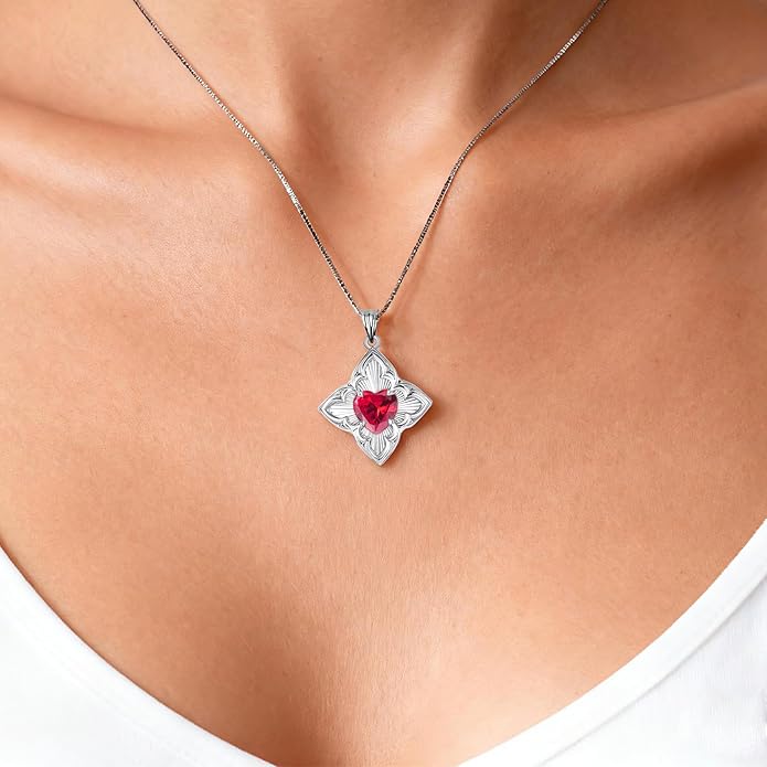 Delicate Four-Leaf Clover Charm Necklace with January Birthstone - S925 Silver, Gift Idea