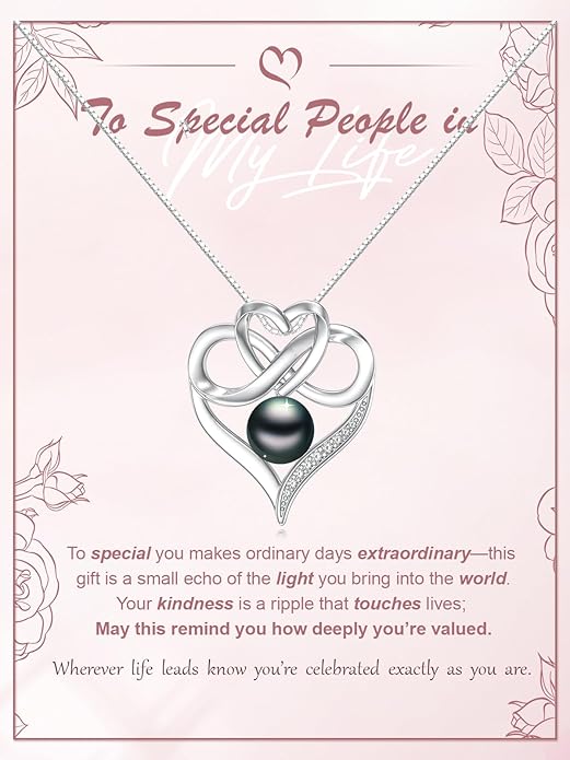 Tahitian Black Pearl Necklace Infinity Gifts for Women Wife Wedding Birthday Anniversary Jewelry Valentines Christmas Day Gifts 925 Sterling Silver