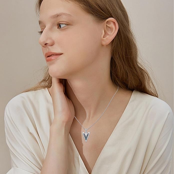 PCTJYFU Arrowhead Necklace 925 Sterling Silver for Women Men Pendant with Blue Opal/Abalone Shell/Turquoise Black Gold Plating Protective Symbol Jewelry Adjustable Chain Gift for Him Her