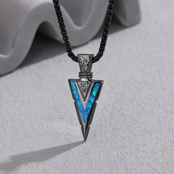 Suiknsn Arrowhead Necklace for Men Women 925 Sterling Silver Turquoise Malachite Celtic/Eye of Horus/Viking Arrow Pendant Amulet Jewelry Gifts Native American Necklace