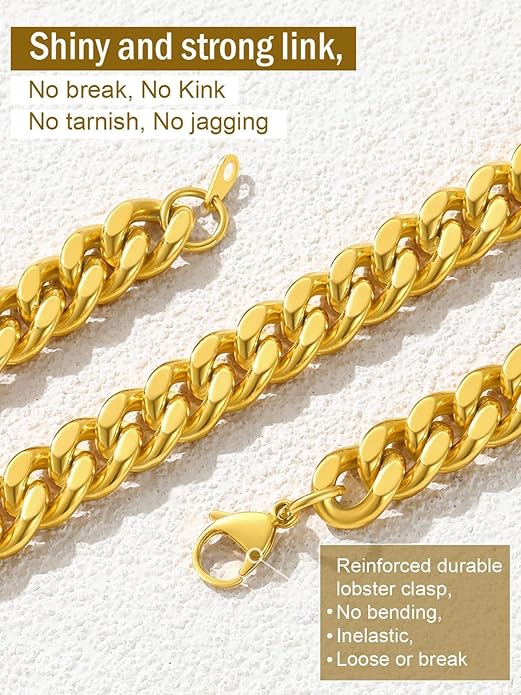 FindChic Men Curb Chain Necklace 18K Gold Plated/Stainless Steel/Black Chunky Double Tight Cuban Link Hip Hop Neck Chains for Men Boys 3.5MM/5MM/6MM/7MM/9MM/12MM 14''-30'' 8 Length Options (Send Gift Box)