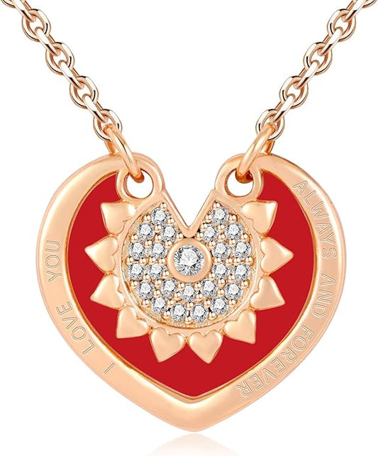 RONYOSTING Multi-Style Love Heart Necklace with Birthstone,14k White Gold Plated Sliver|Bow Pendant Necklaces for Christmas, Dainty Gifts for Birthday Valentine