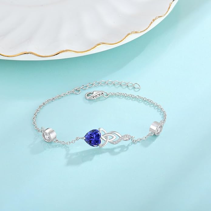 Infinity Celtic Knot Bracelet 925 Sterling Silver Birthstone Bracelet Irish Jewelry Gifts for Women