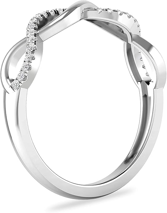 Inspereza Solid 10k Real Gold Minimalist Thin Twist Knot Stackable Diamond Ring | 1/10 Ct TW Real Diamond Engagement Anniversary Wedding Band for Women | Simple Gold Stacking Rings (Size 4-9)