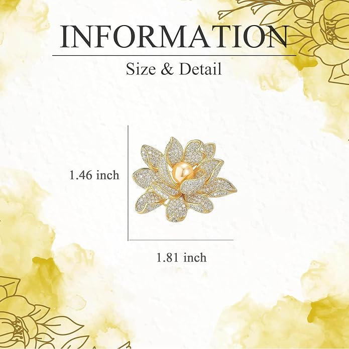 Flower Brooch for Women Girls Flower Rhinestone Brooch Gold Plated Lapel Pin Clothing Accessory Wedding Gift Fashion Jewelry for Mom Wife