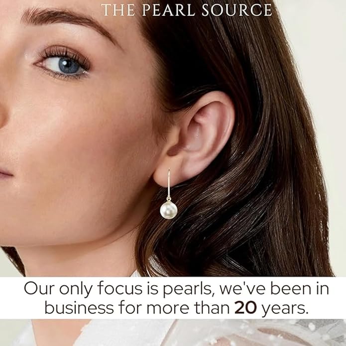 THE PEARL SOURCE AAAA Quality White Round Freshwater Cultured Pearl Hypoallergenic Earrings for Women | 14K Gold Leverbacks Earrings