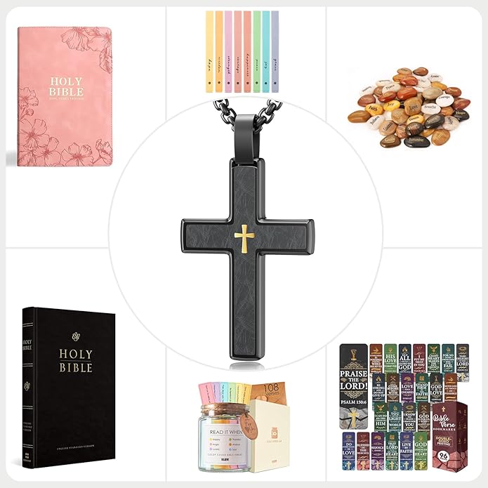 OOTDSE Cross Necklace for Men and Women 304L Stainless Steel Durable Snag-Free Box Chain Christian Jewelry Gift for Dad/Wife/Husband/Son/Loves/Friends on Easter/Birthday/Father's Day