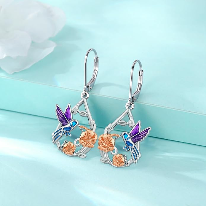 Eusense Sterling Silver Dangle Earrings for Women Tree of Life Animals Moonstone Turquoise Leverback Earrings Jewelry Gifts