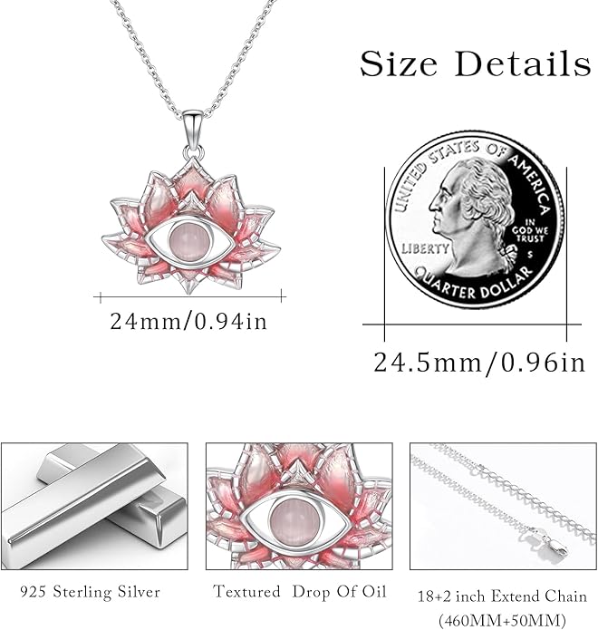 Evil Eye Necklace for Women 925 Sterling Silver, Protection Necklace with Blue Evil Eye Charm, Evil Eye/Lotus Pendant Jewelry, Birthday Christmas Gifts for Her