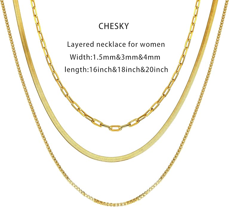 CHESKY 14K Gold/Silver Plated Snake Chain Necklace Herringbone Necklace Gold Choker Necklaces for Women Gifts Jewelry 1.5/3/5MM(W) 14"/16"(L)