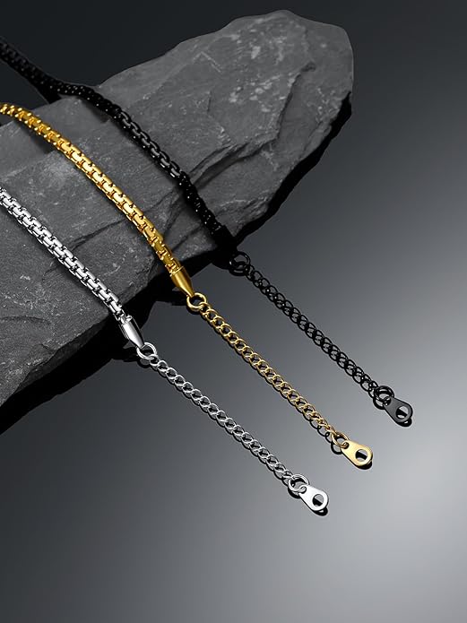 Bestyle 18K Gold Plated/Silver/Black Chain for Men, Hypoallergenic 2/4/6/8mm Stainless Steel Flat Link Chain Necklace for Men & Women Hip Hop Jewelry, 14-30"