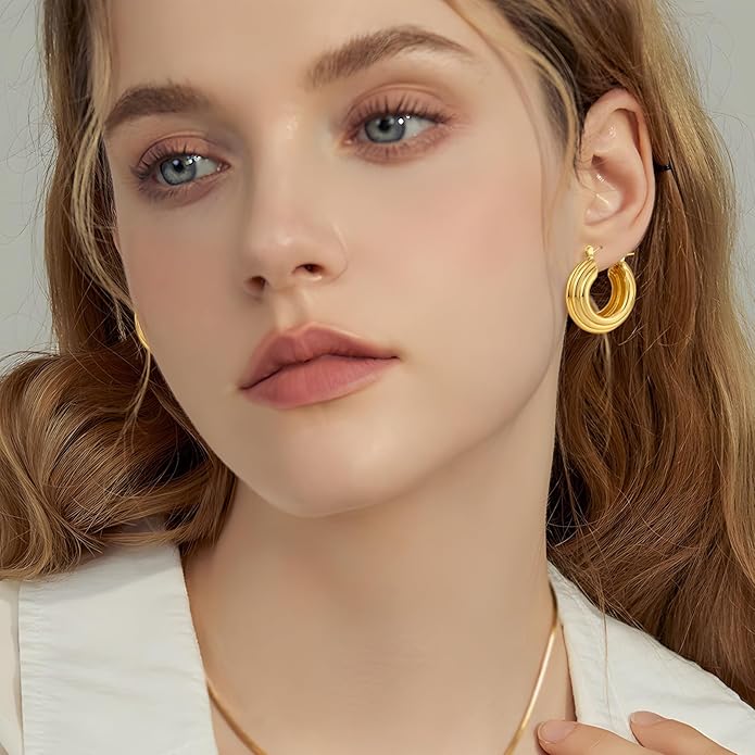 YUJIE Gold Plated Hoop Earrings for Women Brass Earring Chunky Statement Jewelry