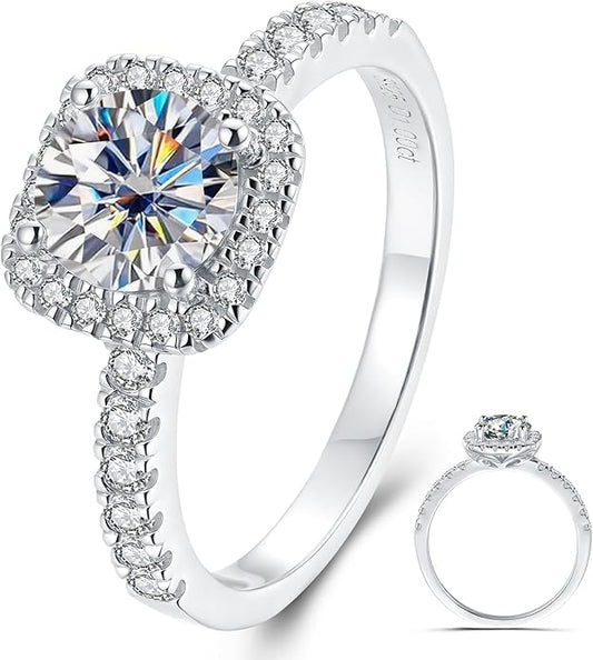 Moissanite Wedding Band Wedding Rings for Women D Color VVS1 Clarity, 925 Sterling Silver with 18K White Gold Plated Engagement Ring Anniversary Band Ideal Gift for Women Size 5~10