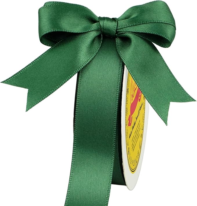 LEEQE Double Face Forest Green Satin Ribbon 7/8 inch X 25 Yards Polyester Forest Green Ribbon for Gift Wrapping Very Suitable for Weddings Party Invitation Decorations and More