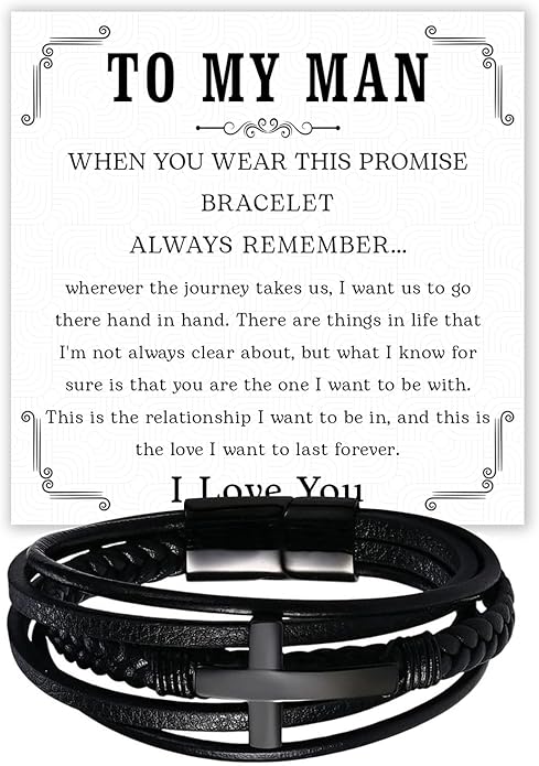 Mapileng To My Man – Braided Leather & Stainless Steel Bracelet with Heartfelt ‘Love You Forever’ - Elegant Gift Box Included, Gift from Girlfriend or Wife for Husband, Boyfriend, or Brother