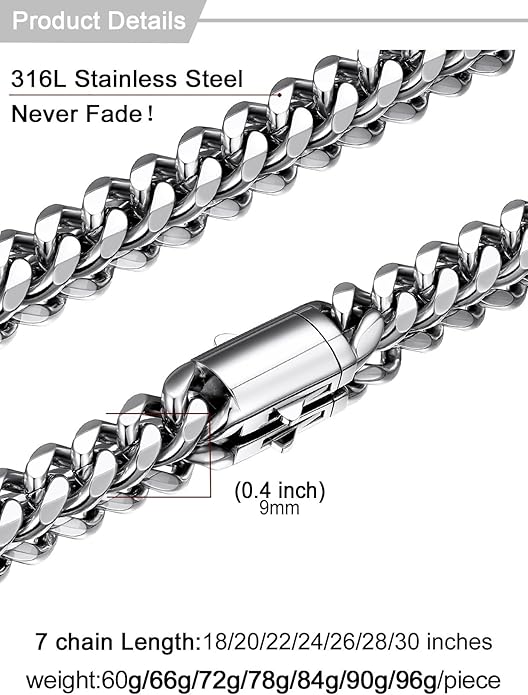 U7 Cuban Link Chain Necklace for Men, Stainless Steel/Black/Gold Mens Necklaces, Chunky Curb Chain Necklace in 6/9/12mm Width 18-30 Inches, Thick Choker Jewelry with Box Packed