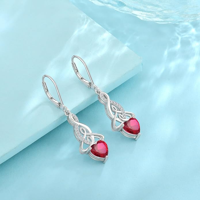 Infinity Celtic Knot Jewelry Set for Women 925 Sterling Silver Ruby Earrings and Necklace Set July Birthstone Jewelry Gifts for Her