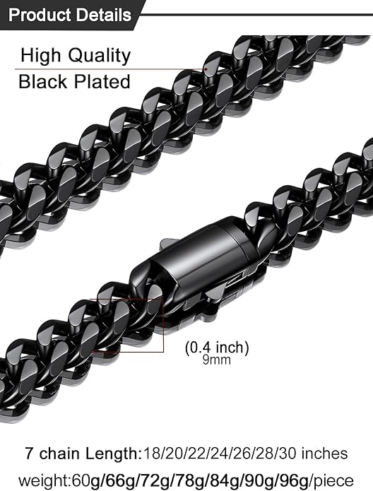 U7 Cuban Link Chain Necklace for Men, Stainless Steel/Black/Gold Mens Necklaces, Chunky Curb Chain Necklace in 6/9/12mm Width 18-30 Inches, Thick Choker Jewelry with Box Packed