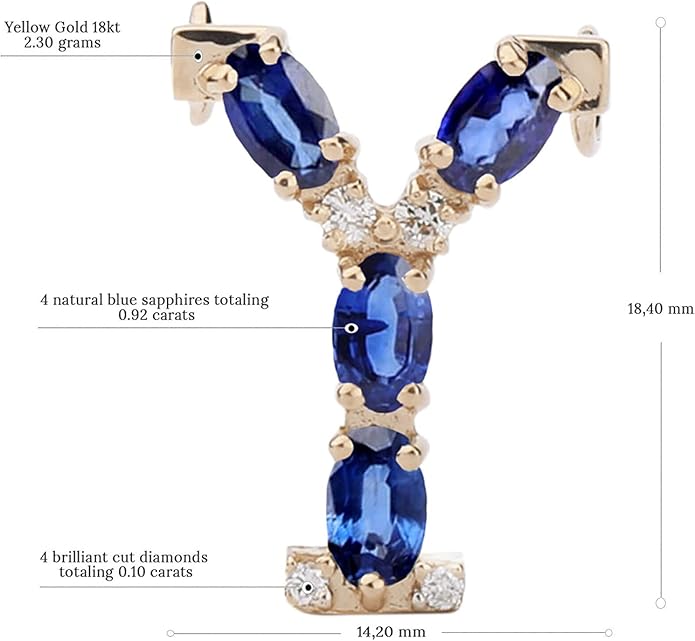 Albert Hern Blue Sapphire Initial Necklace With Diamonds & 18K Gold Chain | Irresistible Letter Pendants Jewelry | Perfect Valentine’s Day, Anniversary & Birthday Gift