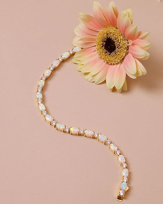 FANCIME 14K Gold Plated Birthstone Bracelets 4mm Sterling Silver Tennis Bracelets Gold Bracelets Birthday Jewelry Gifts for Women 7"