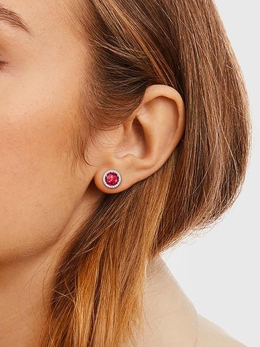 ChicSilver 925 Sterling Silver Birthstone Earrings for Women, 8MM/2 Carat Heart & Round Cubic Zirconia Stud Earrings, Hypoallergenic Jewelry, Ideal Birthday or Christmas Gifts
