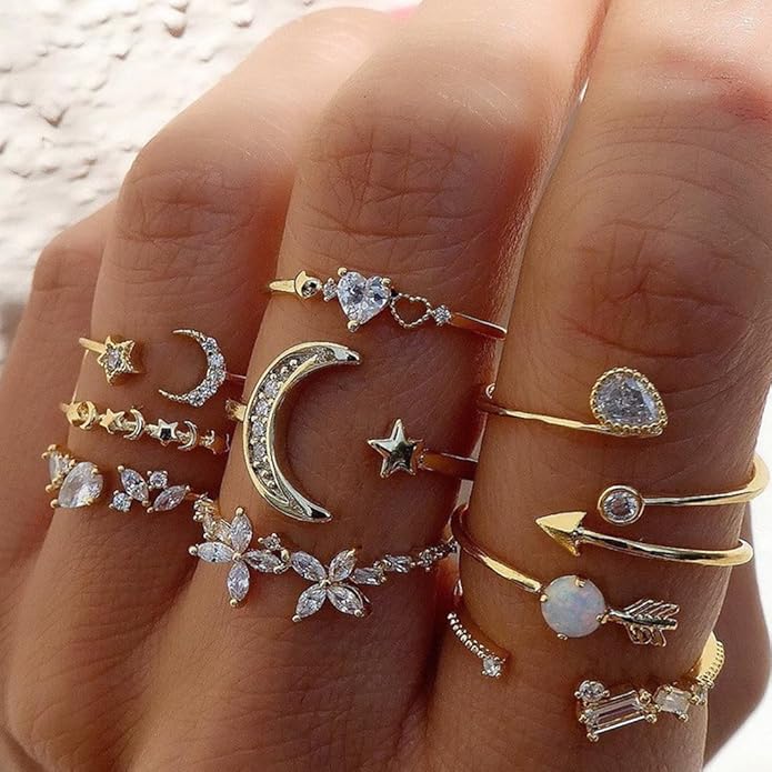 IFNODO 46Pcs Gold Jewelry Set for Women with 5 Necklace, 12 Bracelet, 5 Hoop Earrings, 15 Stud Earrings and 9 Rings Jewelry Set For Gifts for Women.