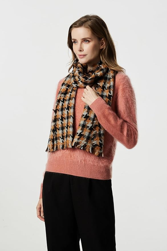 EURKEA 100% Cashmere 2025 Winter Scarf for Women Fringed Edges Warm & Soft Lightweight Solid/Plaid/Two-Tone Free Size