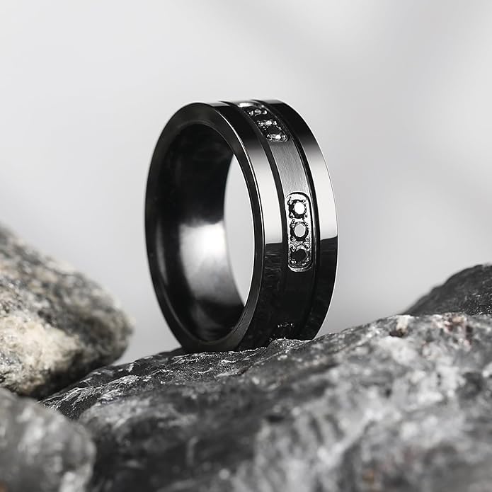 King Will Mens Tungsten Wedding Band with Cubic Zircon Inlay 7mm/8mm Flat Cut Comfort Fit Engagement Rings