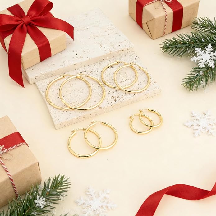 IDJEOABL 3mm Thick Gold Hoop Earrings 14k Gold Plated Chunky Large Big Hoops for Women Non Tarnish Lightweight Hollow Hoop Earrings Jewelry for Women Trendy 30/40/50/60/mm