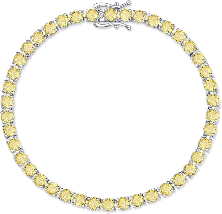 FANCIME Birthstone Bracelet Sterling Silver Gemstone Tennis Bracelets Fine Jewelry Wedding Bridal Prom Birthday Gift for Women Her, Length 7.2 Inch Width 4mm