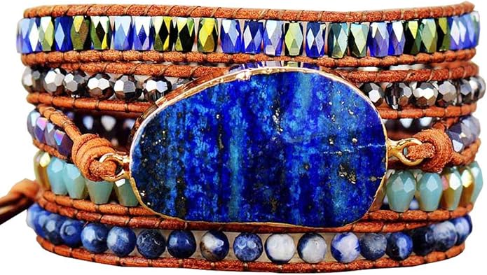 ZOSOJONA Boho Handmade Natural Stone Wrap Bracelets Turquoises Crystal Beads Bracelet Jewelry