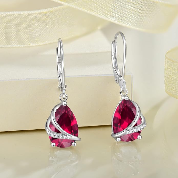 Birthstone Dangle Drop Earrings for Women 925 Sterling Silver Teardrop Leverback Earrings Jewelry Gifts for Wife Mother Her