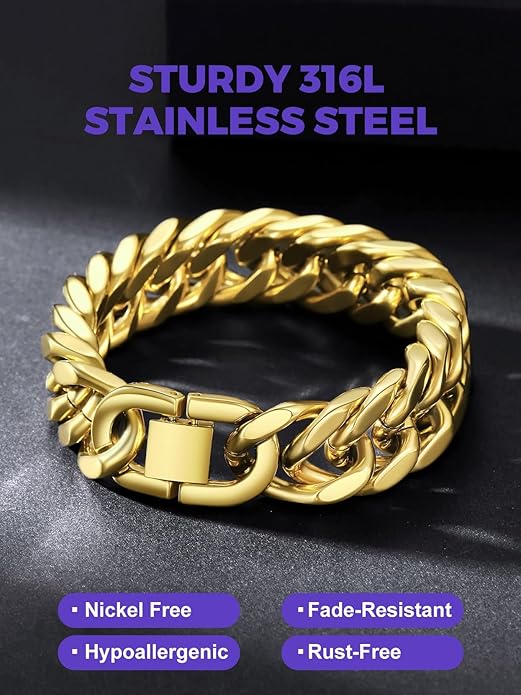 Richsteel Cuban Link Chain Bracelets 8/12/17mm Width Stainless Steel Chain Wrist Bracelets for Men, 7.4/8.2/9 Inch Length Classic Jewelry for Christmas/Valentine's Day/Birthday