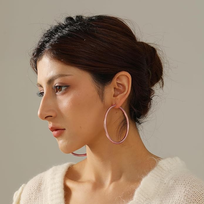 4mm Thick Gold Chunky Earrings Steling Silver Post Hoops Earrings For Women Hollow Tube Hoops Earrings Thick Gold Hoop Earrings Hypoallergenic Lightweight Gold Hoop Large Earrings 20/30/40/50/60MM