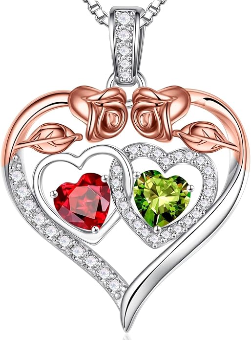 Iefil Double Birthstone Necklace Gifts for Wife Girlfriend Her Women, Birthstone Jewelry Gemstone Valentines Birthday Gifts for Her Women Wife Mom Grandma