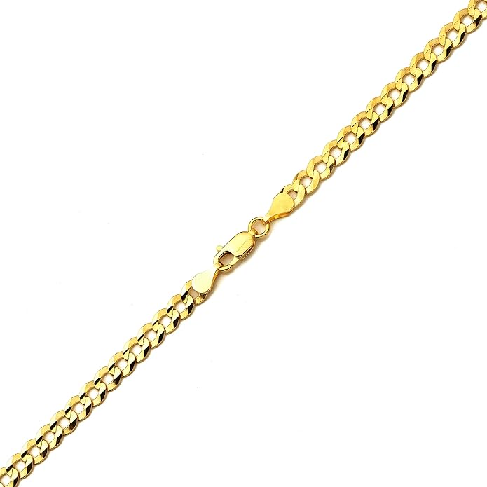 LoveBling 14K Yellow Gold 4.5mm Plain Solid Curb Cuban Necklace W/Lobster Lock (18" to 30")