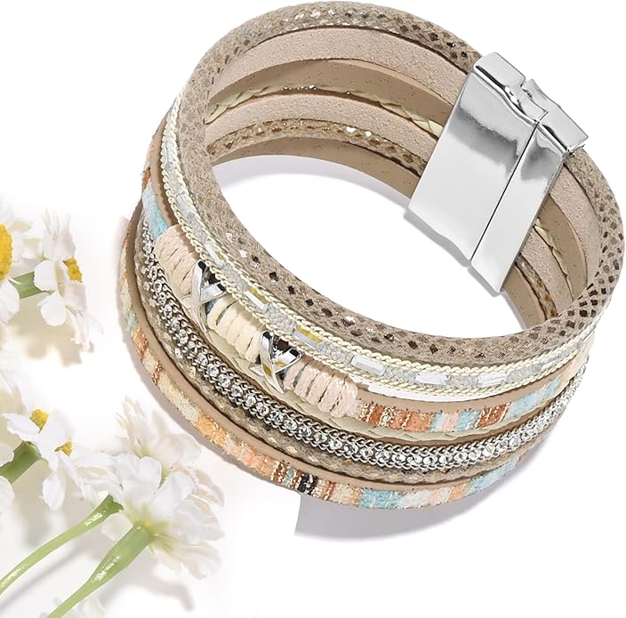 VIBILIA Boho Leather Wrap Bracelets for Women Multi-Layer Bracelets with Strong Clasp Jewelry for Women