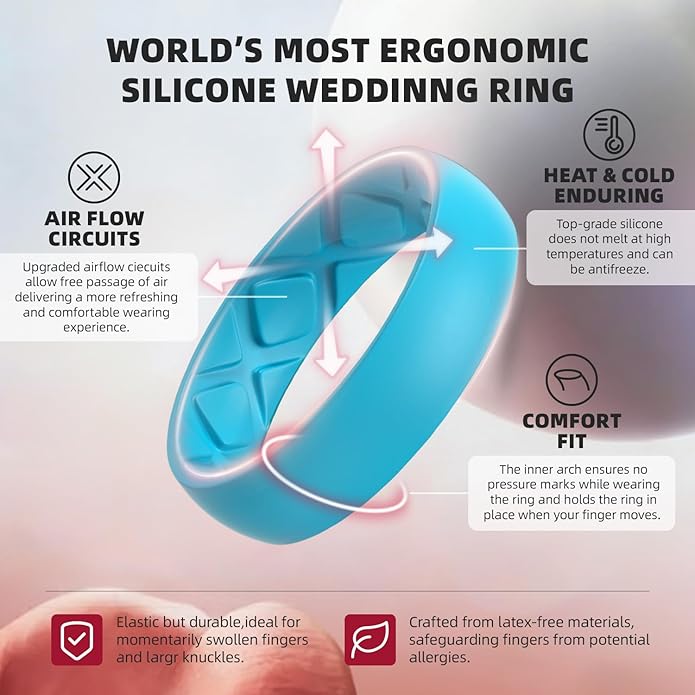 Egnaro Women's Bridal Rings Sets, 6mm Wide, 2mm Thick, Silicone Wedding Rubber Band with Half Size, Inner Arc Ergonomic Breathable Design