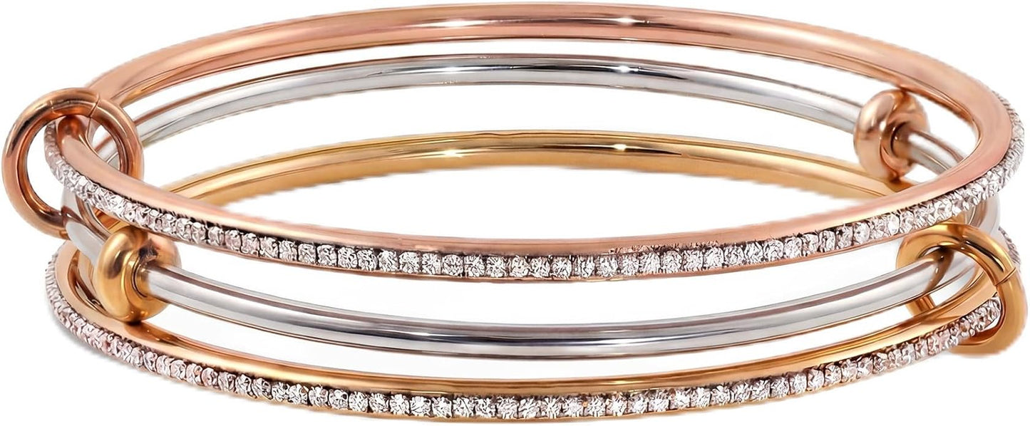 Musishiyu Gold Bracelets for Women Stacking Bangle - 18K Mixed Metal Tri-Color Rolling Interlocking Bands, Cubic Zirconia Fidget Anxiety Jewelry, Valentine's Galentine's Day Gifts (Love, Loyalty, Friendship)