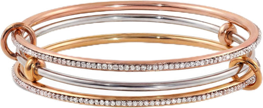 Musishiyu Gold Bracelets for Women Stacking Bangle - 18K Mixed Metal Tri-Color Rolling Interlocking Bands, Cubic Zirconia Fidget Anxiety Jewelry, Valentine's Galentine's Day Gifts (Love, Loyalty, Friendship)