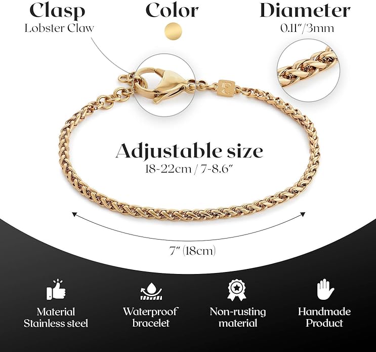 Galis Mens Bracelet Dvir - Stainless Steel for Men, Non Tarnish Rope Chain Bracelets, Stylish Birthday, Gift for Men, Dad, Husband, Boyfriend
